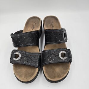 Clarks Bendables Leather Comfort Slide Sandals Brown Women Size 8 M 2" Heel